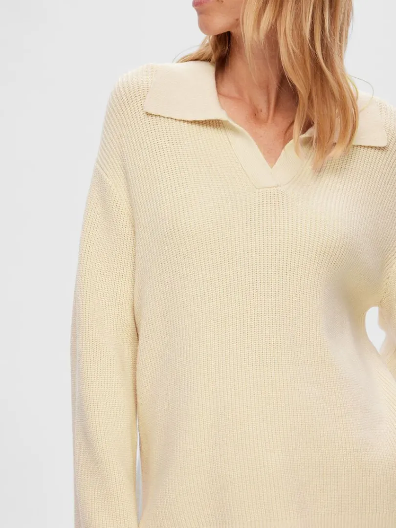 strikket_polo_pullover_3.webp Strik>SELECTED STRIKKET POLO PULLOVER Beige