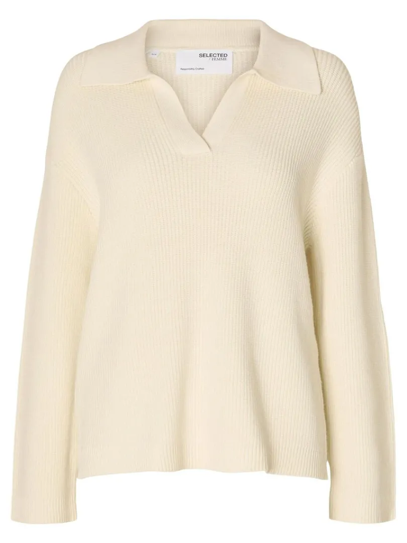 strikket_polo_pullover_5.webp Strik>SELECTED STRIKKET POLO PULLOVER Beige