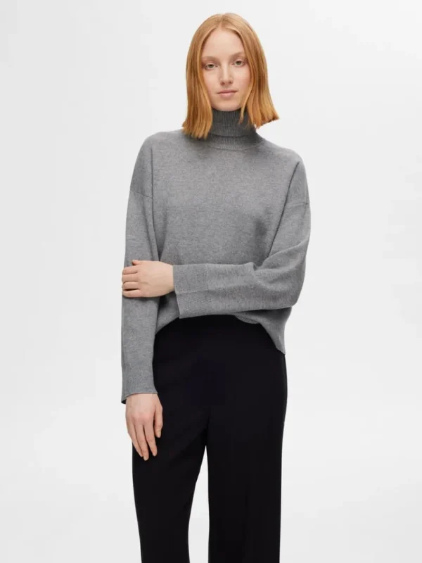 Strik>SELECTED STRIKKET RULLEKRAVE Grey