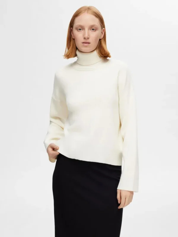 Strik>SELECTED STRIKKET RULLEKRAVE Beige
