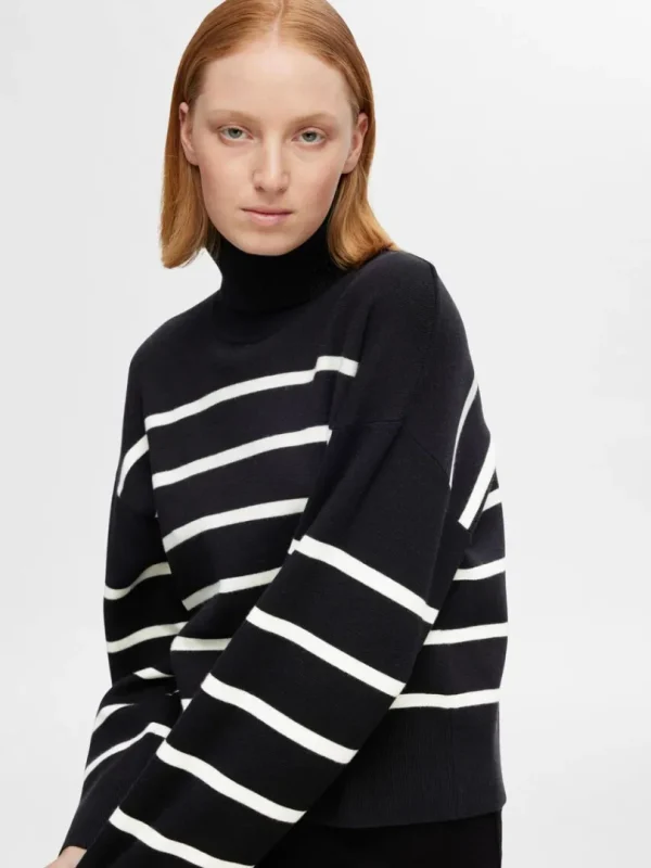 Strik>SELECTED STRIKKET RULLEKRAVE Black