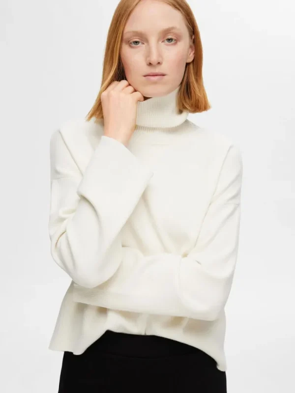 Strik>SELECTED STRIKKET RULLEKRAVE Beige