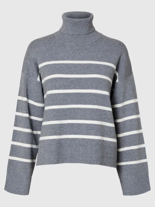 Strik>SELECTED STRIKKET RULLEKRAVE Grey