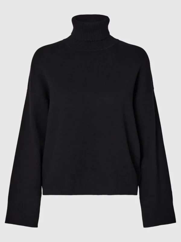 Strik>SELECTED STRIKKET RULLEKRAVE Black