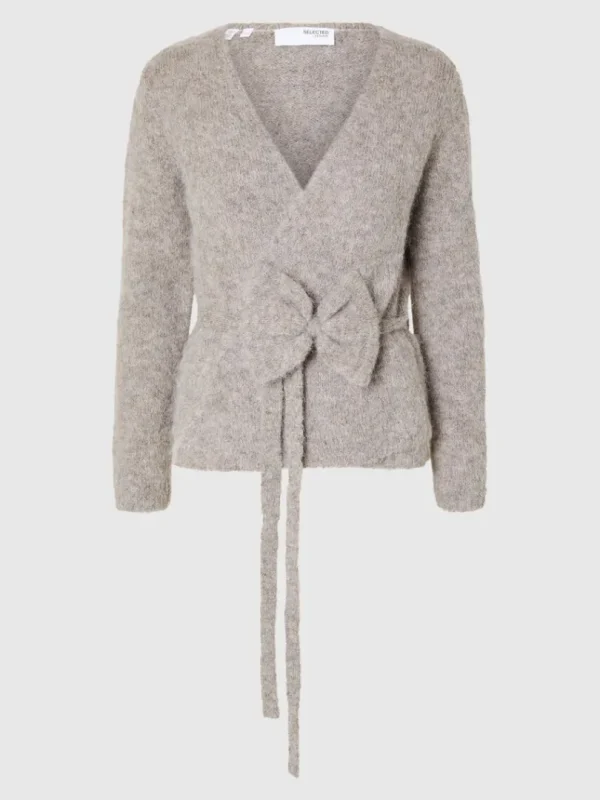Strik>SELECTED STRIKKET SLÅ OM-CARDIGAN Grey