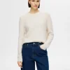 Strik>SELECTED STRIKKET SWEATER MED RUND HALS Beige