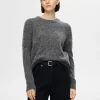 Strik>SELECTED STRIKKET SWEATER MED RUND HALS Grey