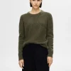 Strik>SELECTED STRIKKET SWEATER MED RUND HALS Green