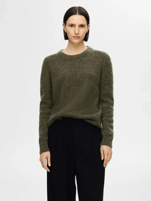 Strik>SELECTED STRIKKET SWEATER MED RUND HALS Green