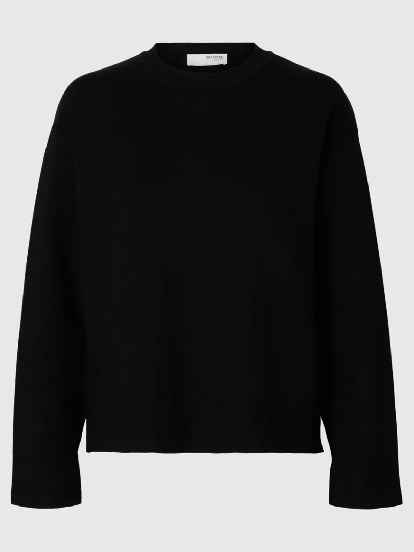 strikket_sweater_med_rund_0-4.webp Strik>SELECTED STRIKKET SWEATER MED RUND HALS Black