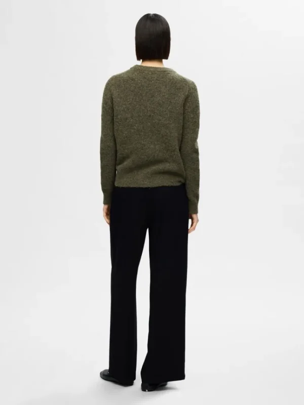 Strik>SELECTED STRIKKET SWEATER MED RUND HALS Green