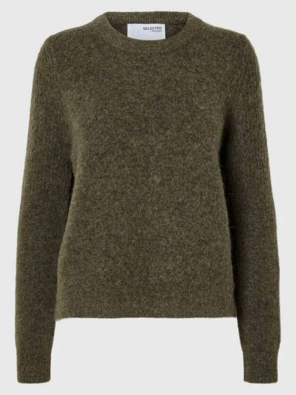 Strik>SELECTED STRIKKET SWEATER MED RUND HALS Green