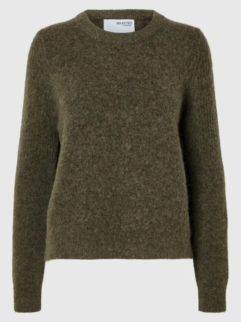 strikket_sweater_med_rund_5-2.webp Strik>SELECTED STRIKKET SWEATER MED RUND HALS Green