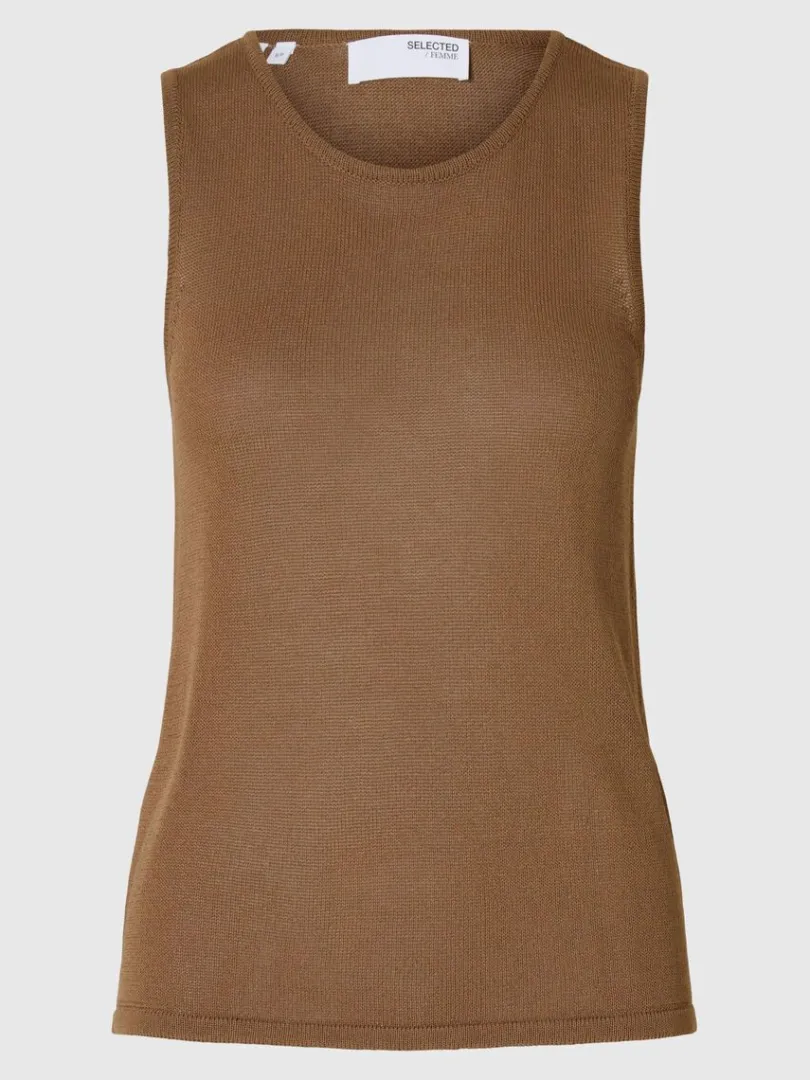 strikket_tanktop_5-5.webp Toppe Og Bluser | Strik>SELECTED STRIKKET TANKTOP Brown