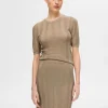 Toppe Og Bluser | Strik>SELECTED STRIKKET TOP MED KORTE ÆRMER Beige