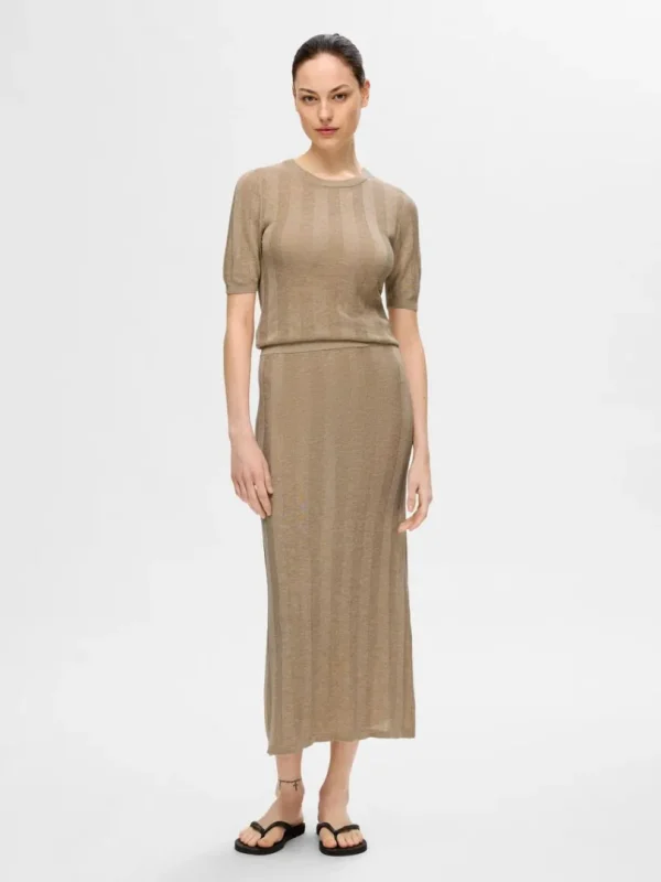 Toppe Og Bluser | Strik>SELECTED STRIKKET TOP MED KORTE ÆRMER Beige