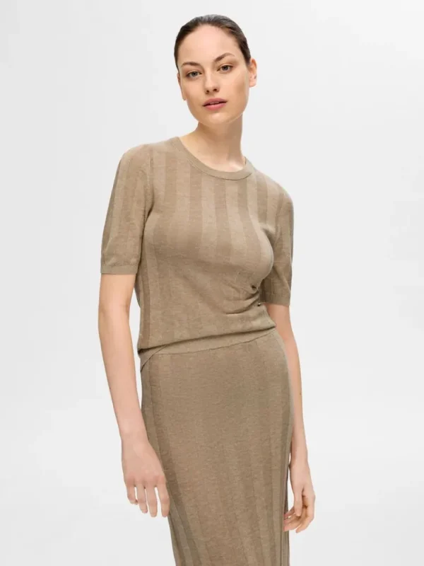 Toppe Og Bluser | Strik>SELECTED STRIKKET TOP MED KORTE ÆRMER Beige