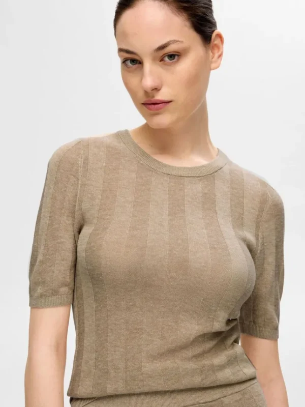 Toppe Og Bluser | Strik>SELECTED STRIKKET TOP MED KORTE ÆRMER Beige