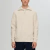 Strik>SELECTED STRIKKET TRØJE MED HALV LYNLÅS Beige