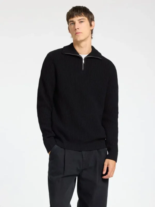Strik>SELECTED STRIKKET TRØJE MED HALV LYNLÅS Black