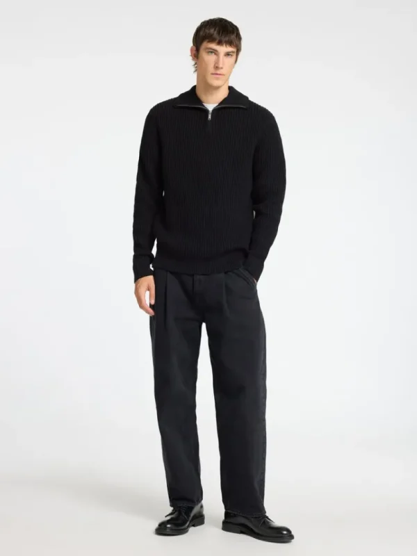 Strik>SELECTED STRIKKET TRØJE MED HALV LYNLÅS Black