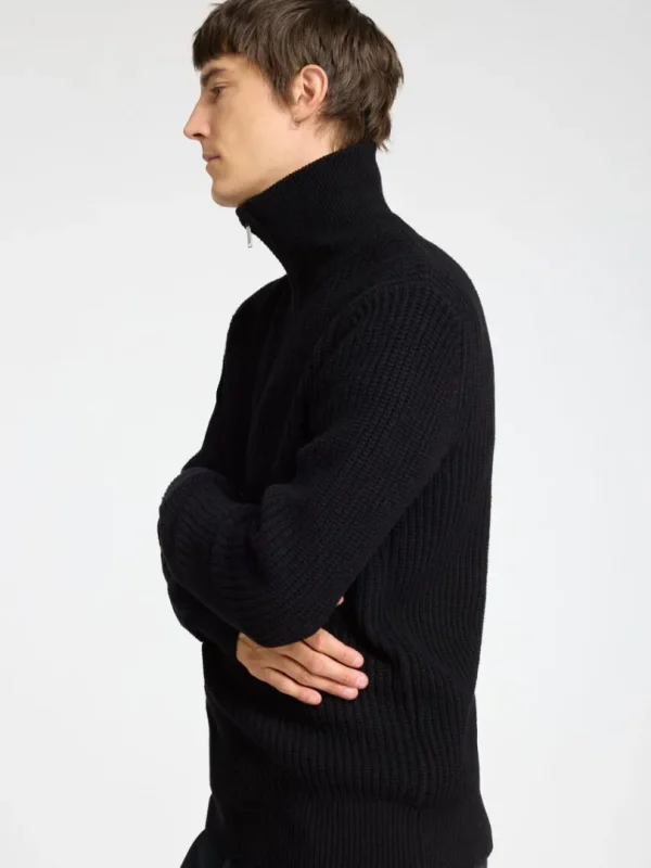 Strik>SELECTED STRIKKET TRØJE MED HALV LYNLÅS Black