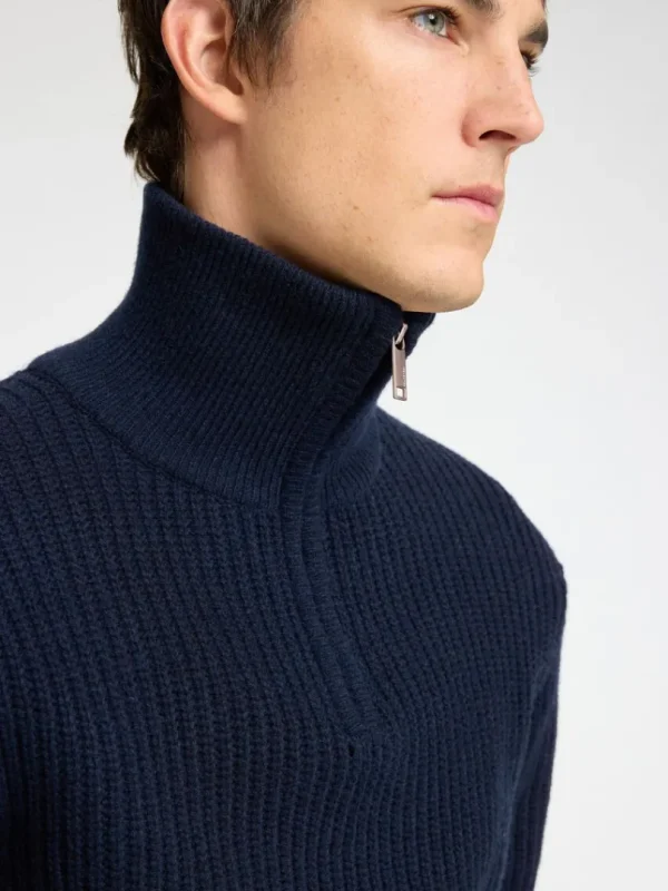 Strik>SELECTED STRIKKET TRØJE MED HALV LYNLÅS Blue