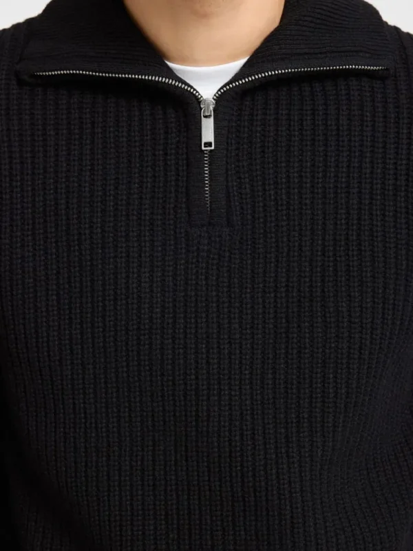 Strik>SELECTED STRIKKET TRØJE MED HALV LYNLÅS Black