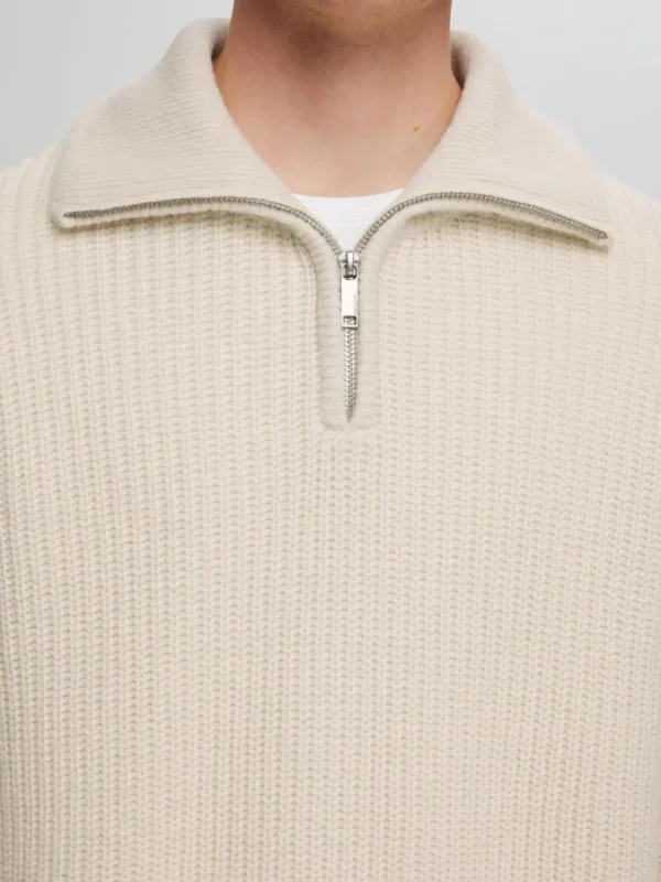 Strik>SELECTED STRIKKET TRØJE MED HALV LYNLÅS Beige
