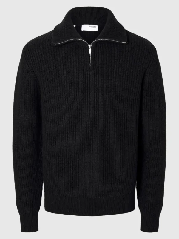 Strik>SELECTED STRIKKET TRØJE MED HALV LYNLÅS Black