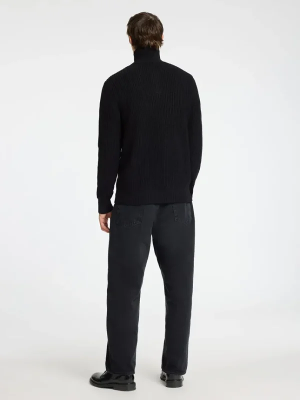 Strik>SELECTED STRIKKET TRØJE MED HALV LYNLÅS Black