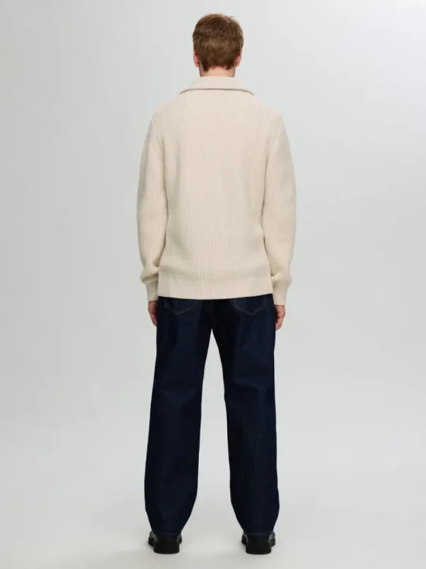 Strik>SELECTED STRIKKET TRØJE MED HALV LYNLÅS Beige
