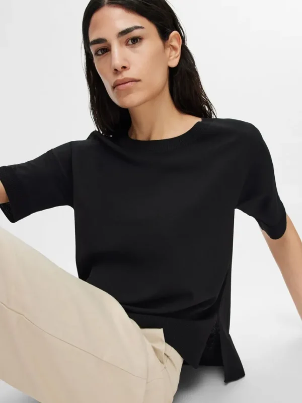 Strik>SELECTED STRIKKET T-SHIRT Black