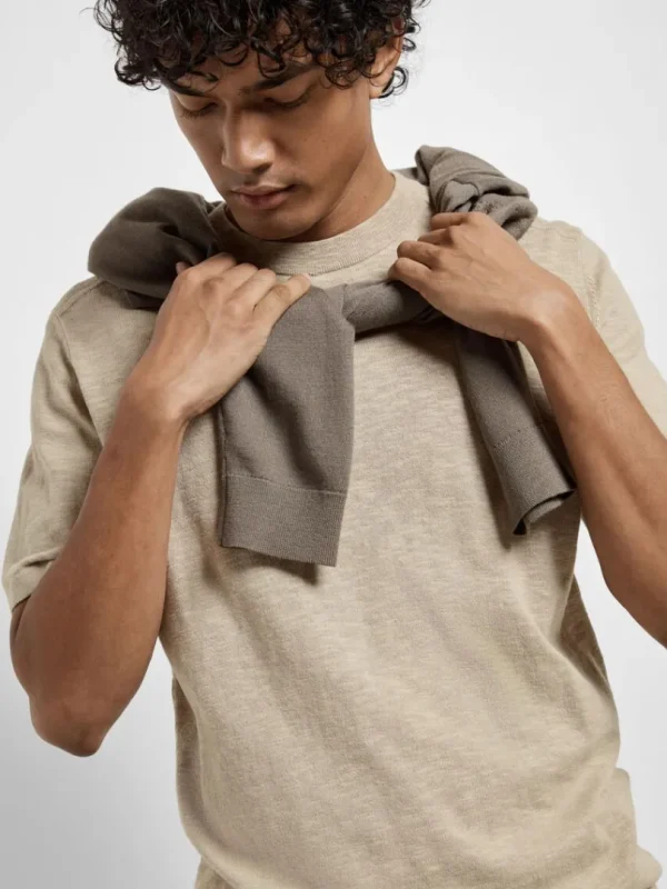 T-shirts>SELECTED STRIKKET T-SHIRT Beige