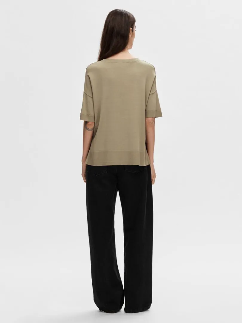 strikket_tshirt_4-2.webp Toppe Og Bluser | Strik>SELECTED STRIKKET T-SHIRT Brown