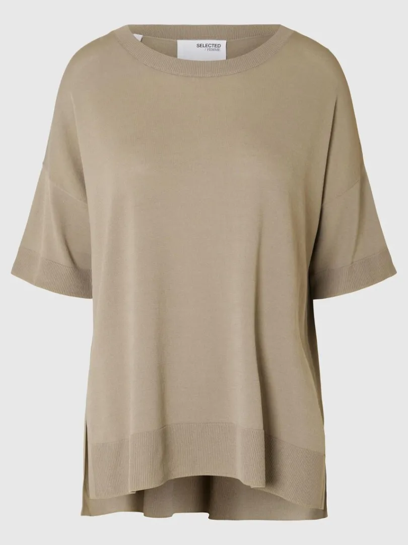 strikket_tshirt_5-2.webp Toppe Og Bluser | Strik>SELECTED STRIKKET T-SHIRT Brown