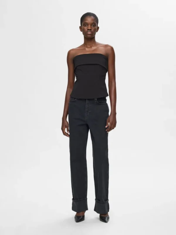 Toppe Og Bluser>SELECTED STROPLØS TOP Black