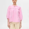 Toppe Og Bluser>SELECTED STRUKTUR BLUSE MED 3/4-ÆRMER Pink