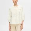 Toppe Og Bluser>SELECTED STRUKTUR BLUSE MED 3/4-ÆRMER White