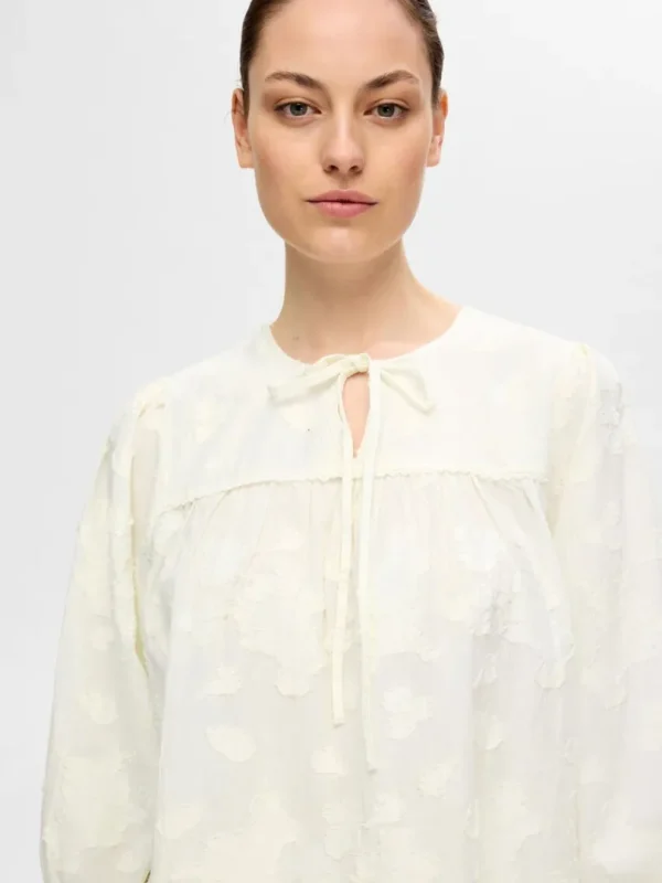 Toppe Og Bluser>SELECTED STRUKTUR BLUSE MED 3/4-ÆRMER White