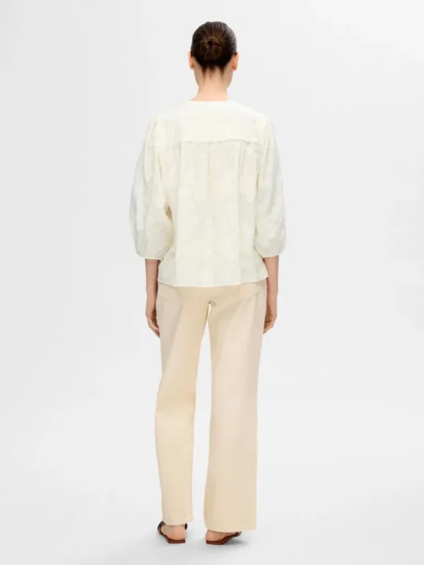 Toppe Og Bluser>SELECTED STRUKTUR BLUSE MED 3/4-ÆRMER White