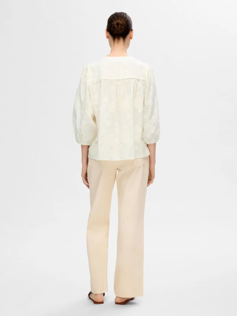 struktur_bluse_med_rmer_4.webp Toppe Og Bluser>SELECTED STRUKTUR BLUSE MED 3/4-ÆRMER White