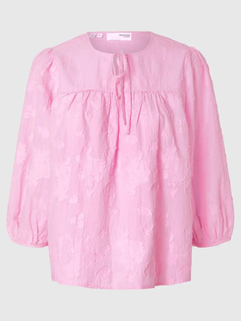 struktur_bluse_med_rmer_5-1.webp Toppe Og Bluser>SELECTED STRUKTUR BLUSE MED 3/4-ÆRMER Pink