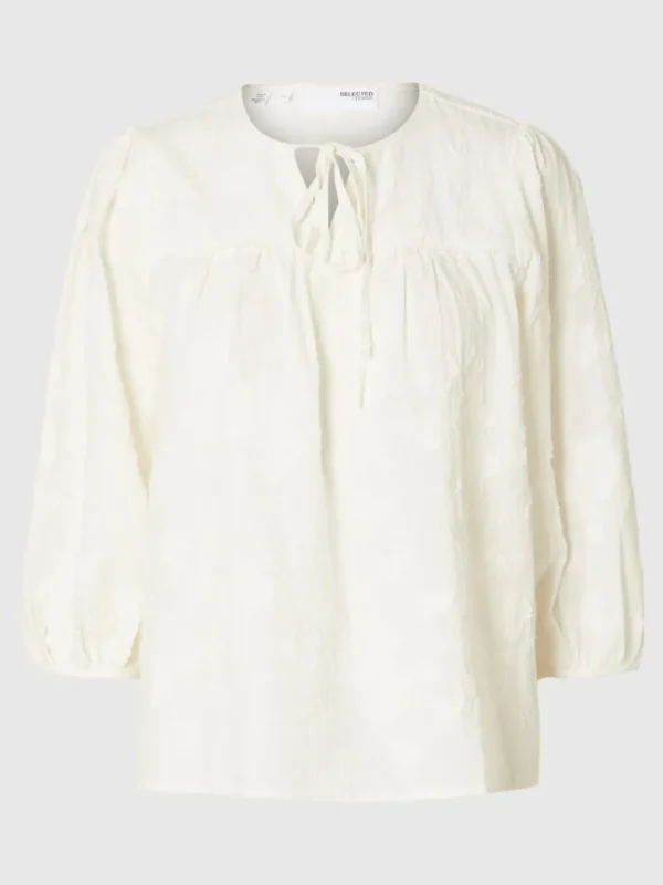 Toppe Og Bluser>SELECTED STRUKTUR BLUSE MED 3/4-ÆRMER White