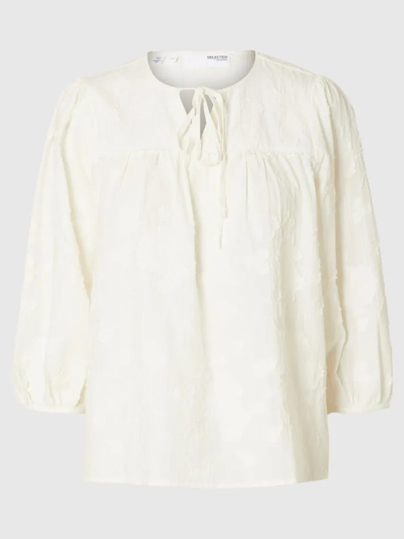 struktur_bluse_med_rmer_5.webp Toppe Og Bluser>SELECTED STRUKTUR BLUSE MED 3/4-ÆRMER White