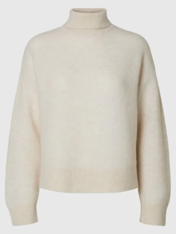 Strik>SELECTED STRUKTURERET RULLEKRAVE Beige