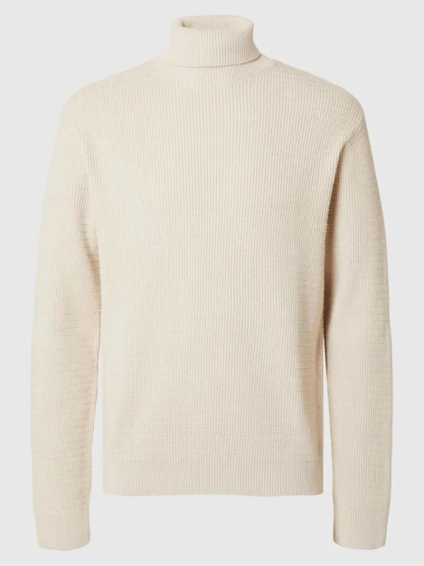 Strik>SELECTED STRUKTURERET RULLEKRAVE Beige