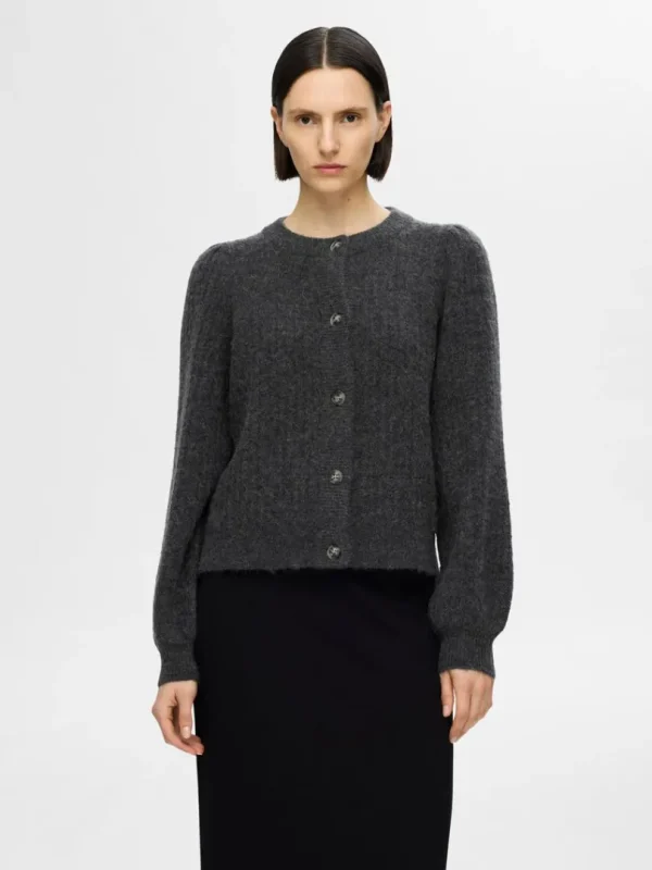 Strik>SELECTED STRUKTURERET STRIKKET CARDIGAN Grey