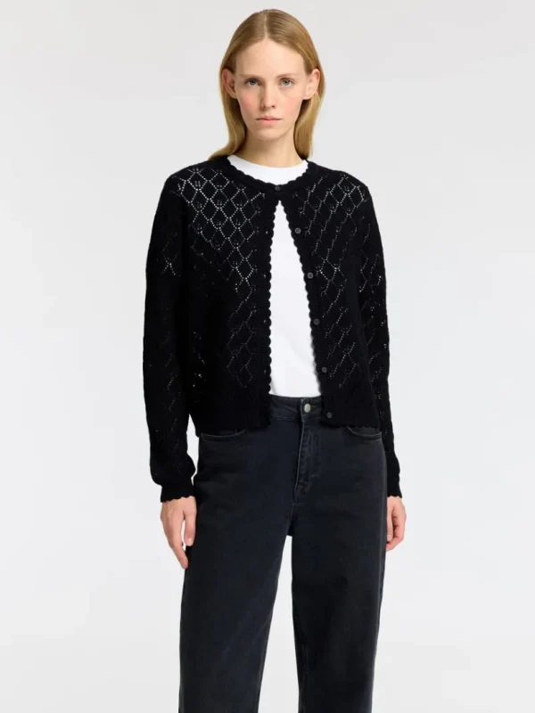 Strik>SELECTED STRUKTURERET STRIKKET CARDIGAN Black