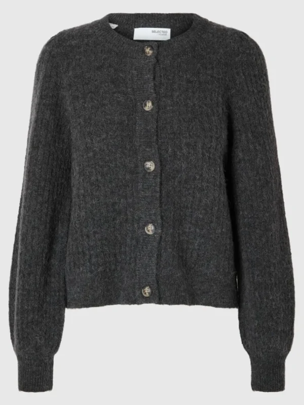 Strik>SELECTED STRUKTURERET STRIKKET CARDIGAN Grey